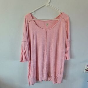 GreenTea Pink Oversized Tunic Top Womens Large Rayon Boho Casual Soft Tee
